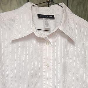 White Shiny Pin Stripes Cuffed Sleeve Button Down Shirt Sz 16